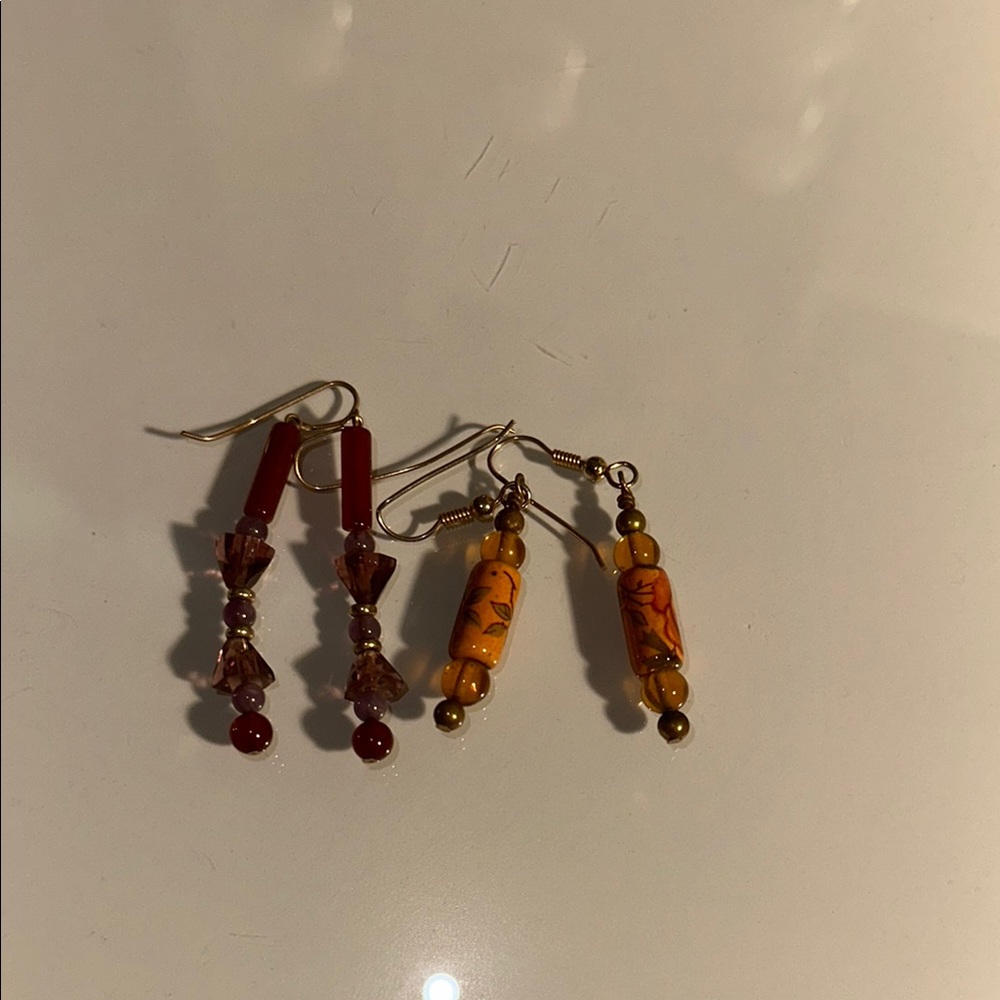 Elegant Red and Orange Beaded Earrings Set